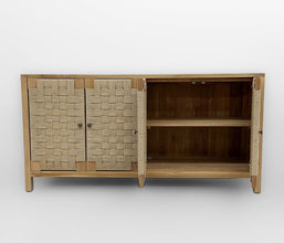 01.7339.0343: Μπουφές 4 πόρτες ξύλο Teak - Twisted wicker (εσωτερικό ράφι)