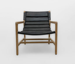 01.7339.0344 - Πολυθρόνα lounge, ξύλο teak με κάθισμα καπιτονέ, γνήσιο  δέρμα χρώμα μαύρο (ύψος καθίσματος 38εκ.)

