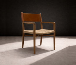 01.7339.0361 - Πολυθρόνα Dining ξύλο Teak, πλάτη γνήσιο δέρμα, κάθισμα twisted wicker. (ύψος καθίσματος 45εκ.)
