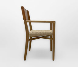 01.7339.0361: Πολυθρόνα Dining ξύλο Teak, πλάτη γνήσιο δέρμα, κάθισμα twisted wicker. (ύψος καθίσματος 45εκ.)