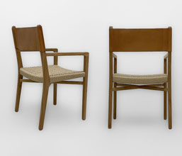 01.7339.0361: Πολυθρόνα Dining ξύλο Teak, πλάτη γνήσιο δέρμα, κάθισμα twisted wicker. (ύψος καθίσματος 45εκ.)