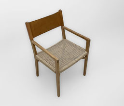 01.7339.0361: Πολυθρόνα Dining ξύλο Teak, πλάτη γνήσιο δέρμα, κάθισμα twisted wicker. (ύψος καθίσματος 45εκ.)