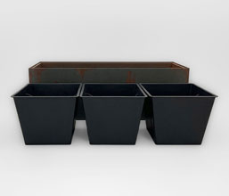 02.7323.0083: Ζαρντινιέρα Cement Fiber με τρεισ πλαστικές γλάστρες, Indoor & Outdoor - Frost Resistant - Waterproof