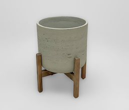 02.7323.0088 - Γλάστρα Cement fiber αποσπώμενη σε βάση ξύλο Ακακία - Indoor & Outdoor - Frost Resistant - Waterproof - χρώμα grey washed
