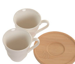 13.7308.0327: SET 6τεμ φλυτζάνια καφέ κεραμικό, πιατάκι bamboo, 180ml