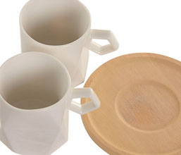 13.7308.0328: SET 6τεμ φλυτζάνια καφέ κεραμικό, πιατάκι bamboo, 90ml