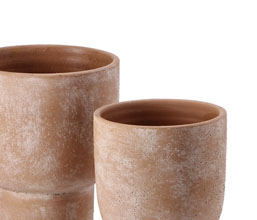 15.7183.0297: Σετ2 διακοσμητικά μπωλ με πόδι κεραμικά, μπεζ (Δ.17, 21Υ και Δ.14, 18Υ)