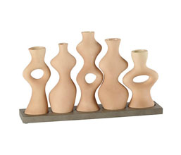 15.7278.0088 - σετ 5 βαζάκια stoneware beige, σε βάση

