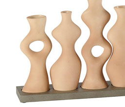 15.7278.0088: σετ 5 βαζάκια stoneware beige, σε βάση
