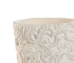 15.7308.0928: διακοσμητικό βάζο cement λευκό ανάγλυφο