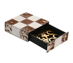 15.7308.0988: Επιτραπέζιο διακοσμητικό παιχνίδι τρίλιζα, δέρμα - inox