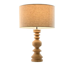 16.7308.0305: φωτιστικό επιτραπέζιο ξύλο Mango, καπέλο cotton