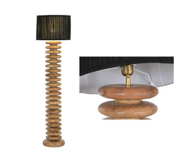 16.7308.0313: φωτιστικό δαπέδου ξύλο mango, καπέλο μαύρο