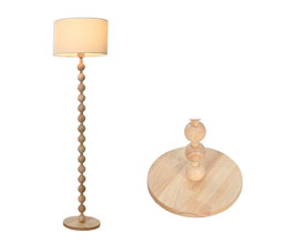 16.7308.0315: φωτιστικό δαπέδου ξύλο hevea, καπέλο linen