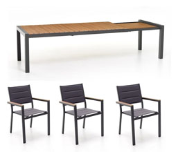 21.6696.0015-14 - ΣΕΤ Τραπεζαρία 9 τεμ. Τραπέζι επεκτεινόμενο αλουμίνιο-polywood (225-295 X 100 X 75Y), 8 πολυθρόνες στοιβαζόμενες αλουμίνιο-polywood με υφασμα textilene (57 X 57 X 88Y)
