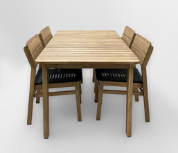 21.7310.0024: Set 5τεμ. Dining: Τραπέζι ξύλο ακακία (teak look) 161X90X75Y, 4 καρέκλες ξύλο ακακία (teak look), με κάθισμα flat rope, χρώμα ανθρακί 60Χ53Χ84Υ