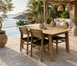 21.7310.0024: Set 5τεμ. Dining: Τραπέζι ξύλο ακακία (teak look) 161X90X75Y, 4 καρέκλες ξύλο ακακία (teak look), με κάθισμα flat rope, χρώμα ανθρακί 60Χ53Χ84Υ