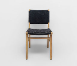 21.7339.0208: Καρέκλα ξύλο teak με twisted wicker χρώμα μαύρο, πλάτη πλέξη Αμφίπλευρη - Διπλής Όψης (ύψος καθίσματος 47εκ.).