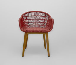 21.7339.0303: Πολυθρόνα ξύλο teak με αλουμίνιο και twisted wicker, χρώμα κόκκινο