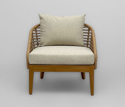 21.7339.0375: Πολυθρόνα Lounge ξύλο teak, wicker. Μαξιλάρια (φερμουάρ) καθίσματος και πλάτης ύφασμα olefin υδρόφοβο, sunproof