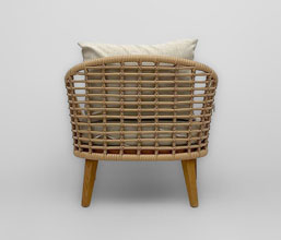 21.7339.0375: Πολυθρόνα Lounge ξύλο teak, wicker. Μαξιλάρια (φερμουάρ) καθίσματος και πλάτης ύφασμα olefin υδρόφοβο, sunproof