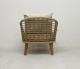 21.7339.0375: Πολυθρόνα Lounge ξύλο teak, wicker. Μαξιλάρια (φερμουάρ) καθίσματος και πλάτης ύφασμα olefin υδρόφοβο, sunproof