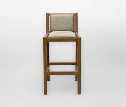 21.7339.0527 - Bar stool με πλάτη ξύλο  teak ύφασμα La concha χρώμα μπεζ, κατάλληλο για εξωτερικό χώρο (ύψος καθίσματος 75εκ.)
