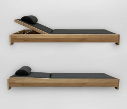 21.7339.0537: ξαπλώστρα ξύλο teak, stainless εξαρτήματα, ύφασμα sunproof, υδρόφοβο, κατασκευή sandwich με quick dry foam και textilene με αποσπώμενο headrest μαξιλάρι (φερμουάρ) Ανάκλιση 5 θέσεων, χρώμα μαύρο 