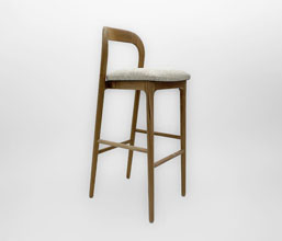 21.7339.0538 - Bar stool με πλάτη ξύλο teak, κάθισμα ύφασμα sunproof, υδρόφοβο (ύψος καθίσματος 83εκ.)
