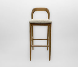 21.7339.0538: Bar stool με πλάτη ξύλο teak, κάθισμα ύφασμα sunproof, υδρόφοβο (ύψος καθίσματος 83εκ.)