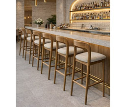 21.7339.0538: Bar stool με πλάτη ξύλο teak, κάθισμα ύφασμα sunproof, υδρόφοβο (ύψος καθίσματος 83εκ.)