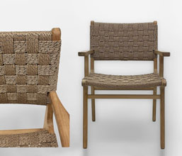 21.7339.0541: Πολυθρόνα Syros ξύλο Teak με twisted wicker χρώμα καφέ, σχέδιο καρρέ (ύψος καθίσματος 47εκ.)