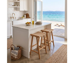 21.7339.0558: Bar stool ξύλο teak, κάθισμα Twisted Wicker χρώμα natural