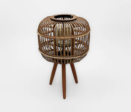 31.7278.0017: φανάρι rattan σε 3 πόδια με γυαλινό βάζο για το κερί