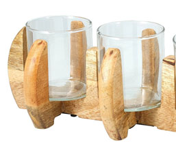 31.7281.0263: Κηροπήγιο 3 θέσεων, ξυλο mango - γυαλί  