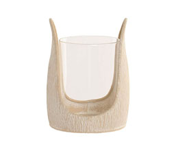 31.7308.0093: Κηροπήγιο beige μέταλλο με γυάλινο βάζο για το κερί