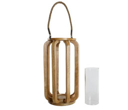 31.7308.0094: Φανάρι ξύλο mango natural, με γυάλινο βάζο για το κερί