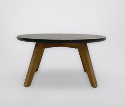 51.0000.0559: coffee table  εσωτερικού χώρου, βάση ξύλο teak καπάκι cement fiberglass σχέδιο marble μαύρο λευκό ( πάχος 3εκ)