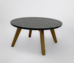 51.0000.0559: coffee table  εσωτερικού χώρου, βάση ξύλο teak καπάκι cement fiberglass σχέδιο marble μαύρο λευκό ( πάχος 3εκ)