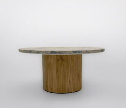 51.0000.0564: coffee table  εσωτερικού χώρου, βάση ξύλο mindi natural  καπάκι fiberglass cement  σχέδιο marble μπεζ-γκρι ( πάχος 3εκ)