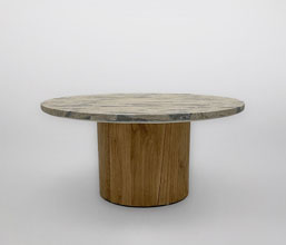51.0000.0564: coffee table  εσωτερικού χώρου, βάση ξύλο mindi natural  καπάκι fiberglass cement  σχέδιο marble μπεζ-γκρι ( πάχος 3εκ)