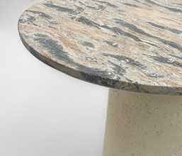 51.0000.0569: Τραπέζι indoor, βάση Fiber Cement χρώμα μπεζ Lava Finish, καπάκι Fiber Cement marble look μπεζ-γκρι, πάχος 3εκ.