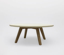 51.0000.0573: Coffee table βάση ξύλο teak καπάκι fiberglass cement light lava finishing  χρώμα μπεζ, πάχος 3εκ. 