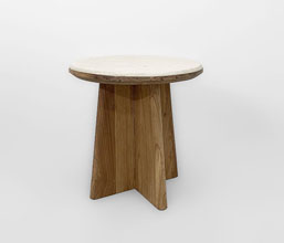 51.0000.0575 - Side table indoor, ξύλο Mindi χρώμα Natural, με top μάρμαρο μπεζ
