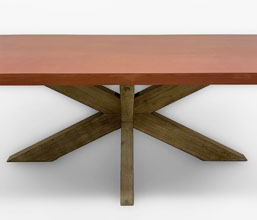 51.0000.0638: 200Χ100 τραπέζι in-outdoor πόδια ακακία , καπάκι fiber και concrete, pu protected, αδιάβροχο, χρώμα terracotta, πάχος καπακιού 5εκ